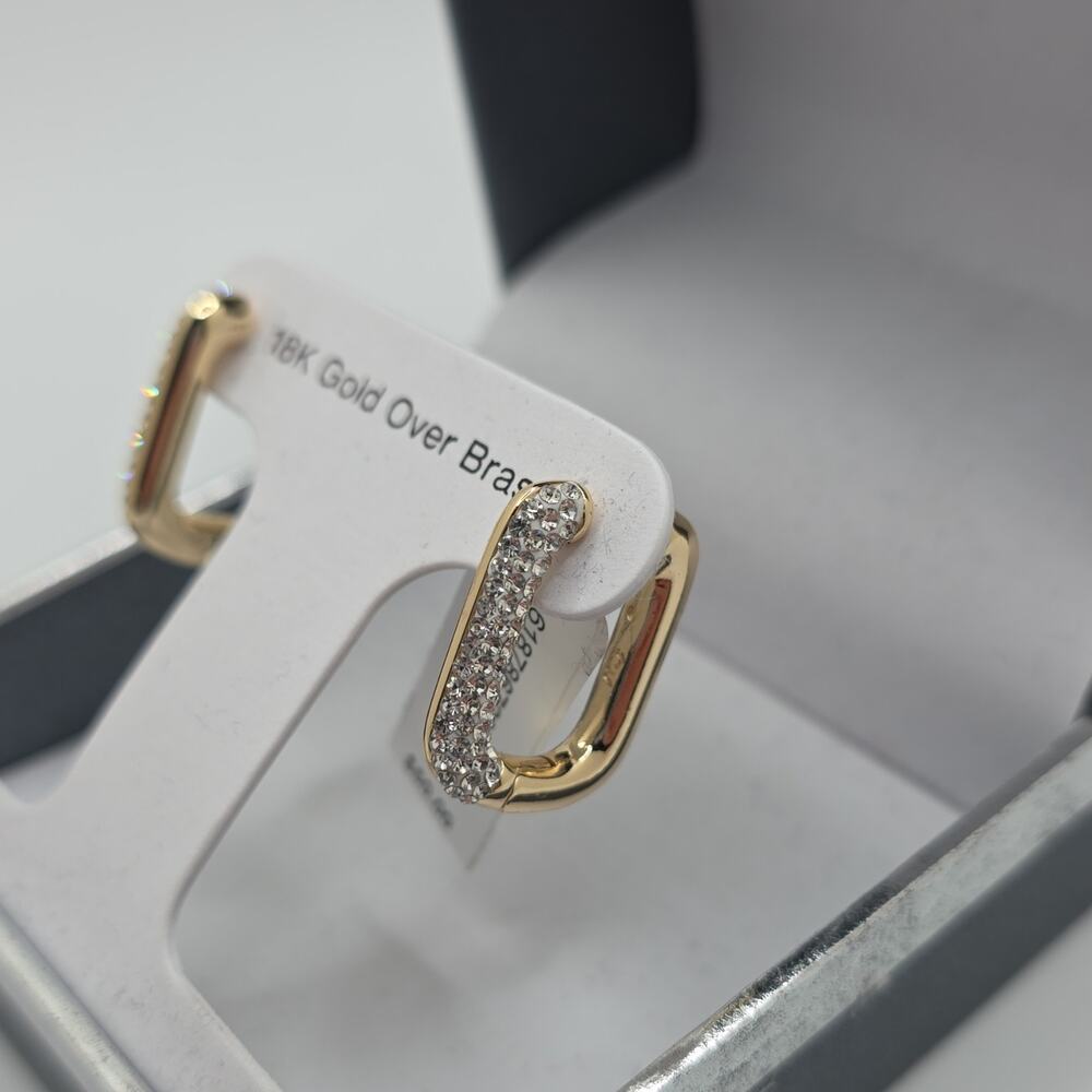18K Gold Plated Brass Clear Crystal Hoop Earrings Lobe Jewelry